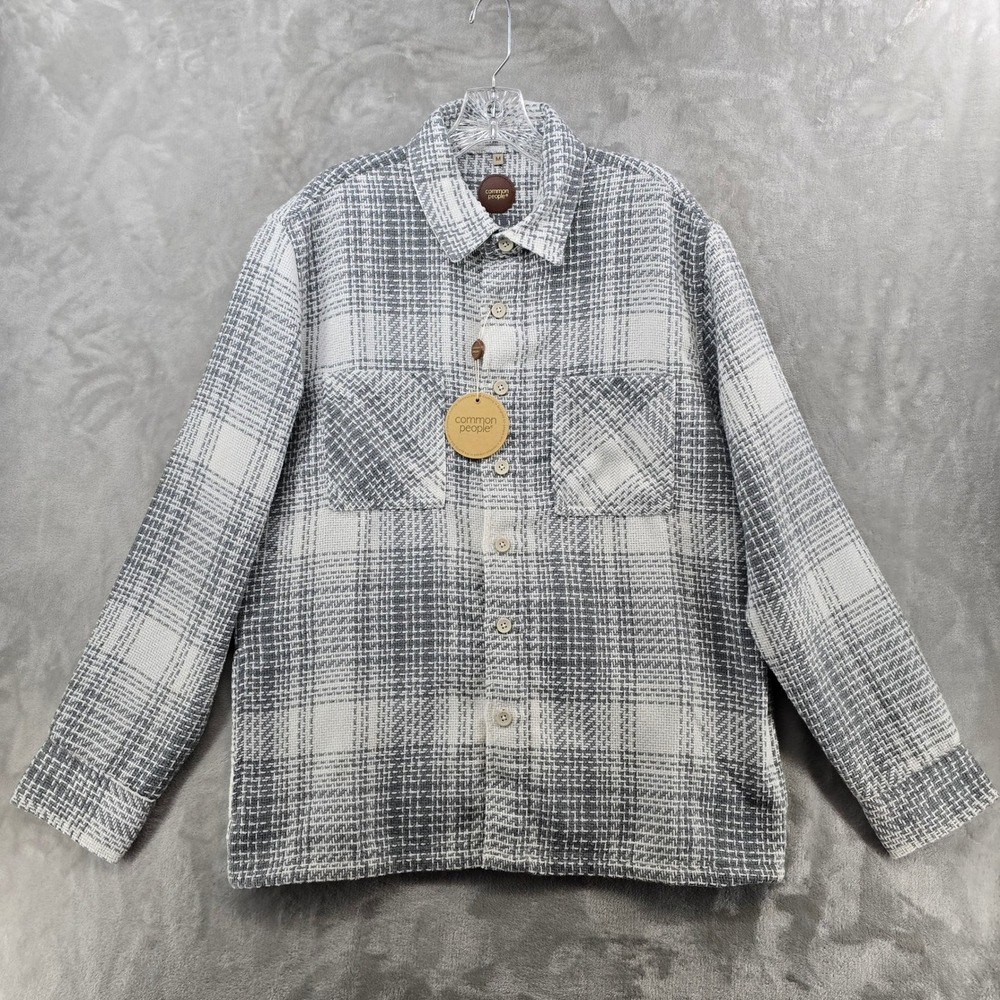 Common People Mens M Overshirt Grey Granby Luxe Hybrid Plaid Shacket NEW